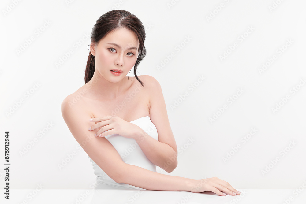 Beautiful young asian woman with clean fresh skin on white background, Face care, Facial treatment, Cosmetology, beauty and spa, Asian women portrait. Beautiful young asian woman with clean fresh skin on white background, Face care, Facial treatment, Cosmetology, beauty and spa, Asian women portrait.
