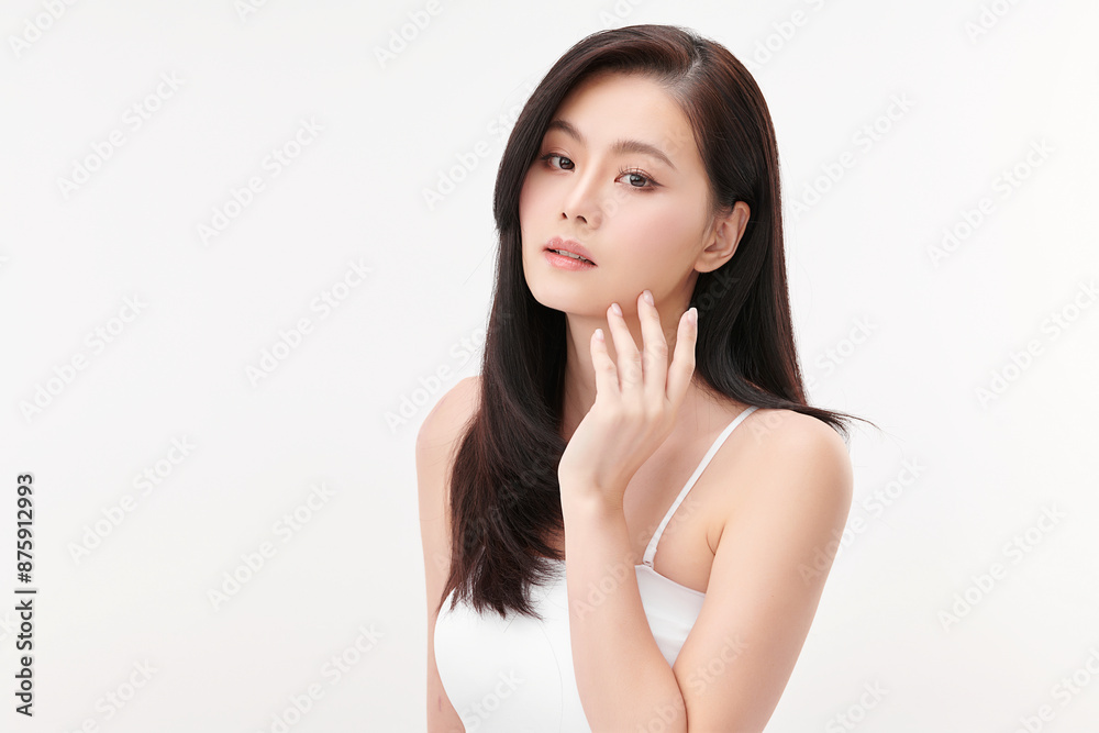Beautiful young asian woman with clean fresh skin on white background, Face care, Facial treatment, Cosmetology, beauty and spa, Asian women portrait. Beautiful young asian woman with clean fresh skin on white background, Face care, Facial treatment, Cosmetology, beauty and spa, Asian women portrait.