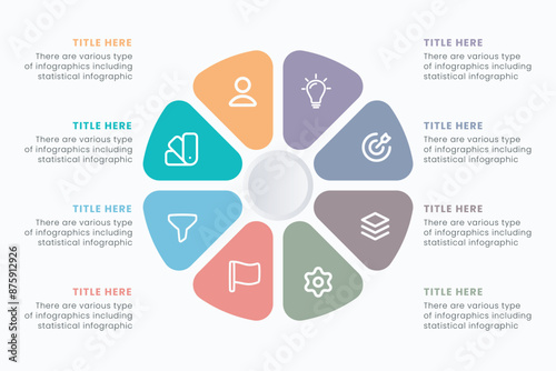 Infographic elements design template, A circle infographic with 8 steps can be used for workflow layout, presentation, diagram, banner, web design, and vector illustration.