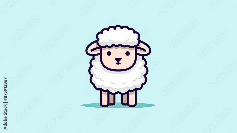 Fototapeta premium A cartoon sheep is standing on a blue background