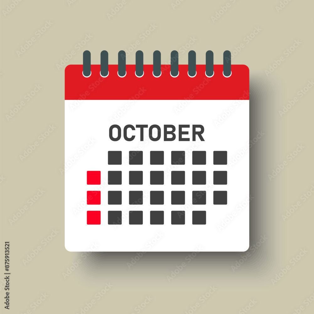 Vector template icon page calendar, month October Vector template icon page calendar, month October