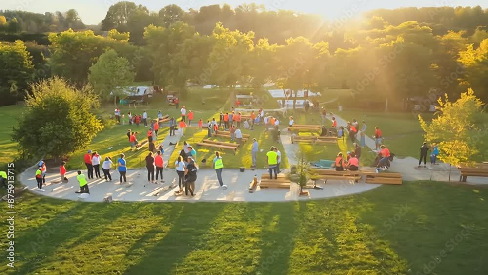 custom made wallpaper toronto digitalLarge Group Cleaning Park at Sunset With Volunteers