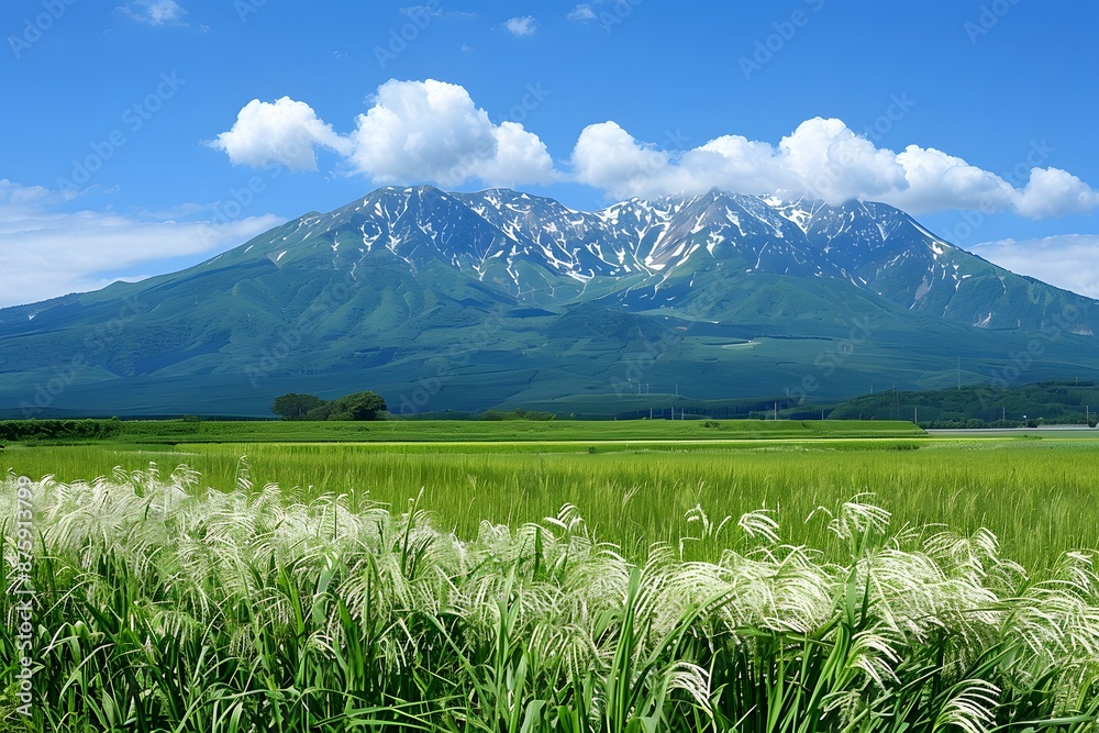 Obraz premium Summer Mountain Landscape with Green Fields