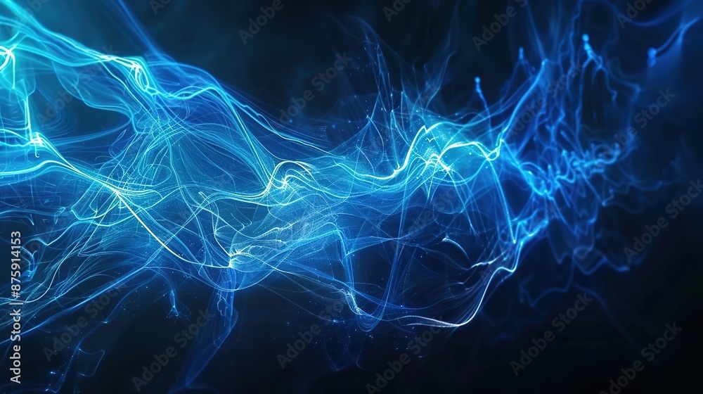 Futuristic Energy Flow - Glowing Blue Digital Lines on Black Background Futuristic Energy Flow - Glowing Blue Digital Lines on Black Background