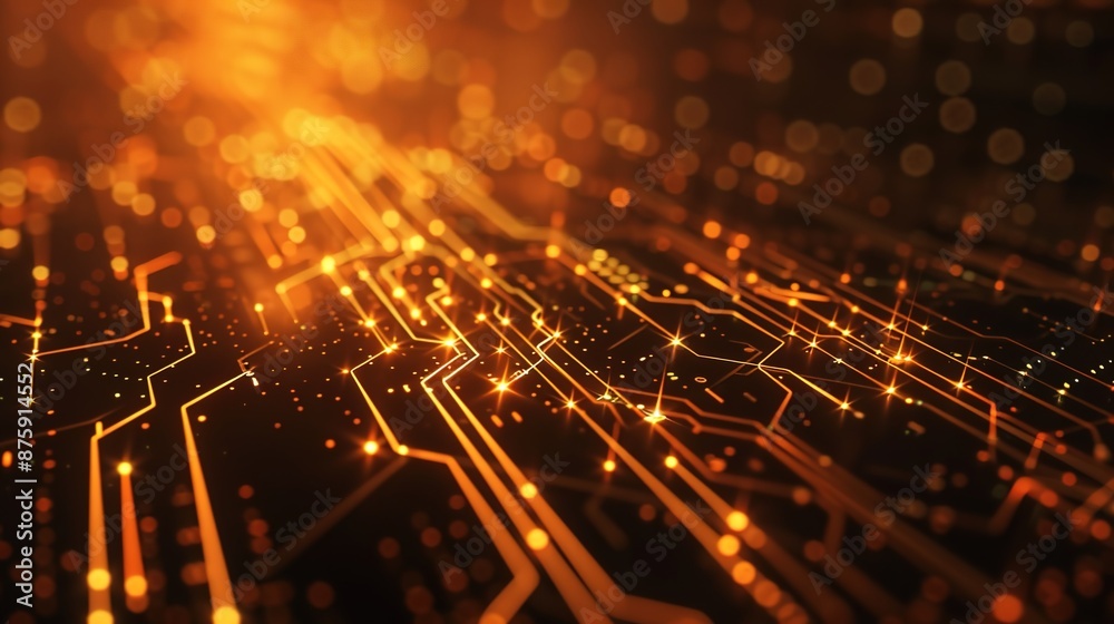 Digital Technological Background with Glowing Nodes and Circuit-Like Lines
