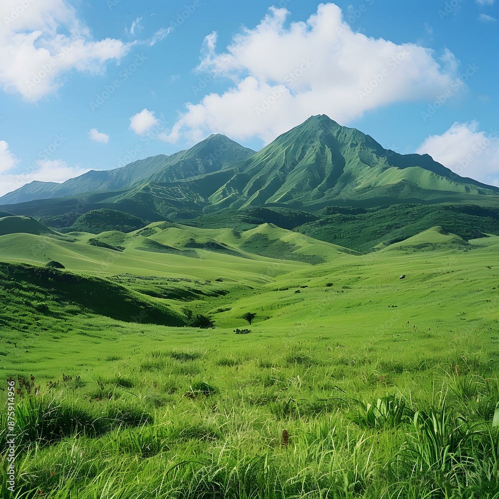 Green Grass Field Mountain Landscape Green Grass Field Mountain Landscape