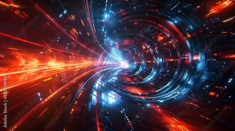 Blue and orange digital tunnel