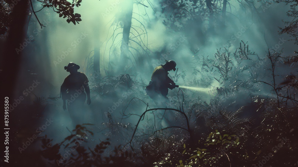 Firefighters extinguish a fire in a national park