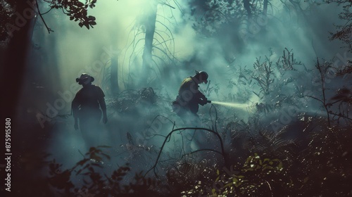 Obraz na płótnie Firefighters extinguish a fire in a national park w salonie