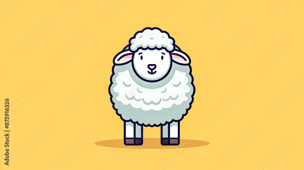 A cartoon sheep is standing on a yellow background. A cartoon sheep is standing on a yellow background.