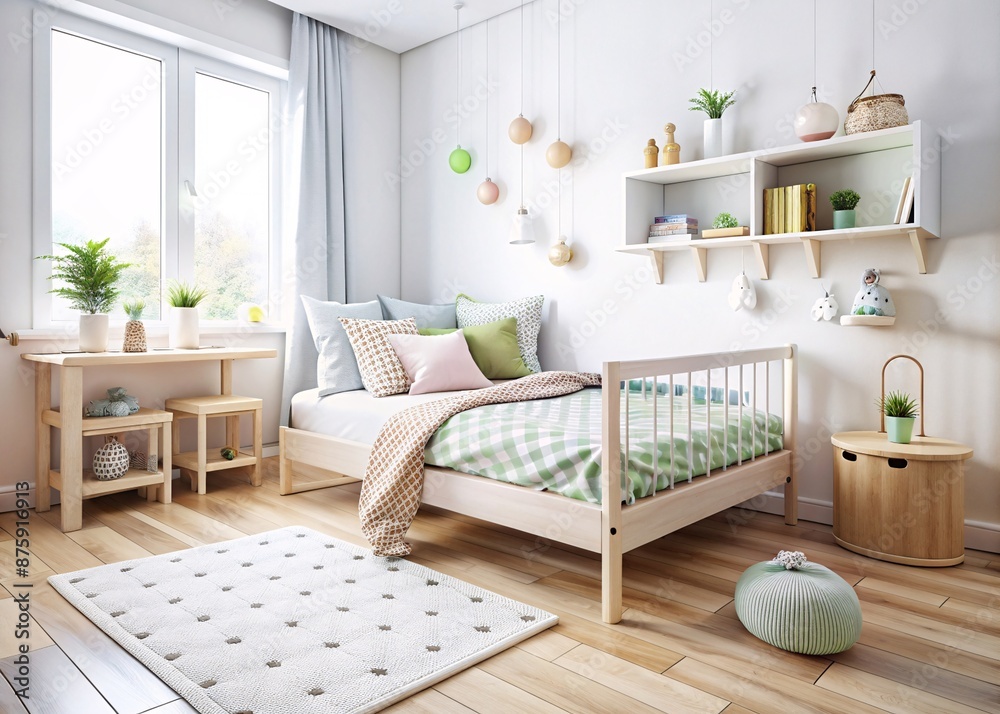 Obraz premium Cozy and Modern Children's Bedroom with Canopy Bed. This scene is perfect for a child's sanctuary, where dreams are woven and rest is sweet.