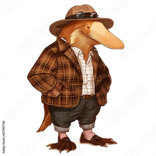 Platypus Preppy fashion cartoon isolated whitebackground photo