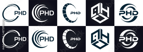 PHD logo. P H D design. White PHD letter. PHD, P H D letter logo design. P H D letter logo design in GOLD, GOLDEN LOGO, THREE, style. letter logo set in one artboard. P H D letter logo vector design.