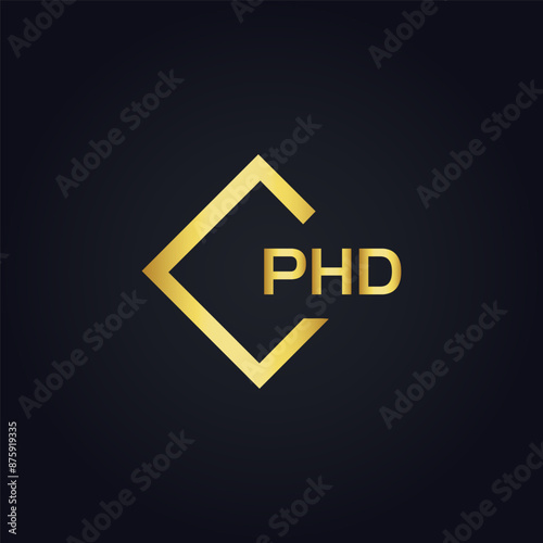 PHD logo. P H D design. White PHD letter. PHD, P H D letter logo design. P H D letter logo design in GOLD, GOLDEN LOGO, THREE, style. letter logo set in one artboard. P H D letter logo vector design.