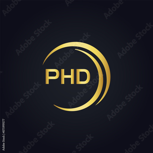 PHD logo. P H D design. White PHD letter. PHD, P H D letter logo design. P H D letter logo design in GOLD, GOLDEN LOGO, THREE, style. letter logo set in one artboard. P H D letter logo vector design.