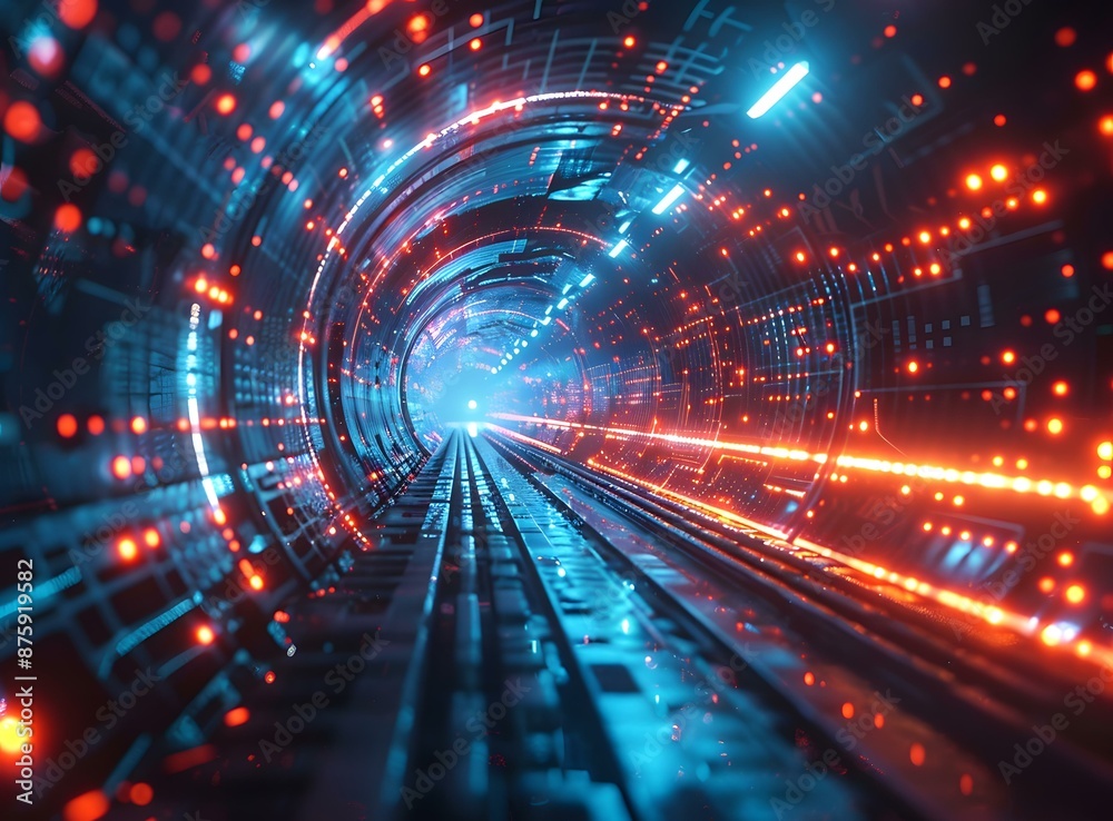 Blue and orange glowing technology tunnel Blue and orange glowing technology tunnel