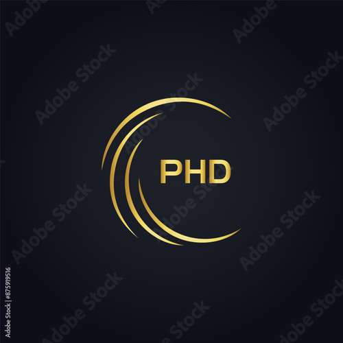 PHD logo. P H D design. White PHD letter. PHD, P H D letter logo design. P H D letter logo design in GOLD, GOLDEN LOGO, THREE, style. letter logo set in one artboard. P H D letter logo vector design.