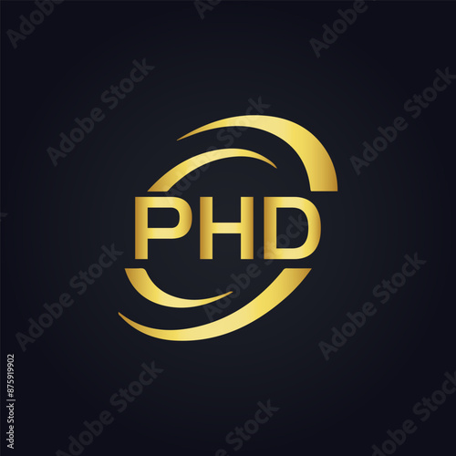 PHD logo. P H D design. White PHD letter. PHD, P H D letter logo design. P H D letter logo design in GOLD, GOLDEN LOGO, THREE, style. letter logo set in one artboard. P H D letter logo vector design.