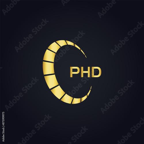 PHD logo. P H D design. White PHD letter. PHD, P H D letter logo design. P H D letter logo design in GOLD, GOLDEN LOGO, THREE, style. letter logo set in one artboard. P H D letter logo vector design.