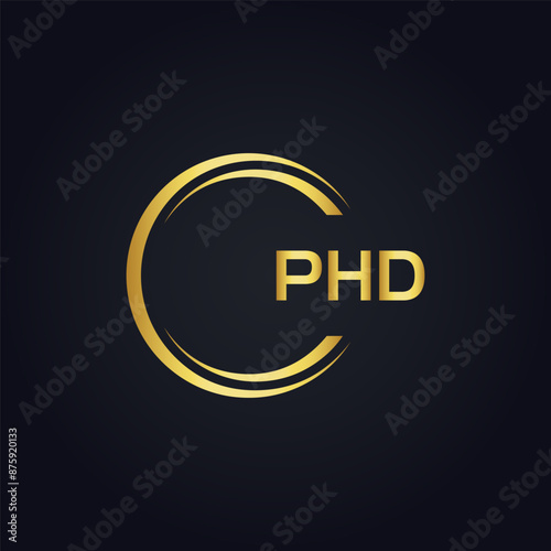 PHD logo. P H D design. White PHD letter. PHD, P H D letter logo design. P H D letter logo design in GOLD, GOLDEN LOGO, THREE, style. letter logo set in one artboard. P H D letter logo vector design.
