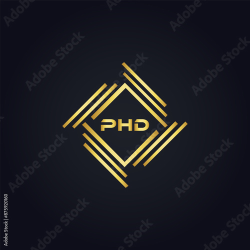 PHD logo. P H D design. White PHD letter. PHD, P H D letter logo design. P H D letter logo design in GOLD, GOLDEN LOGO, THREE, style. letter logo set in one artboard. P H D letter logo vector design.