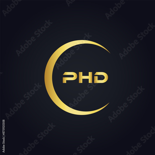 PHD logo. P H D design. White PHD letter. PHD, P H D letter logo design. P H D letter logo design in GOLD, GOLDEN LOGO, THREE, style. letter logo set in one artboard. P H D letter logo vector design.