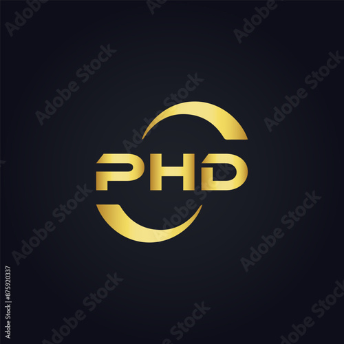 PHD logo. P H D design. White PHD letter. PHD, P H D letter logo design. P H D letter logo design in GOLD, GOLDEN LOGO, THREE, style. letter logo set in one artboard. P H D letter logo vector design.