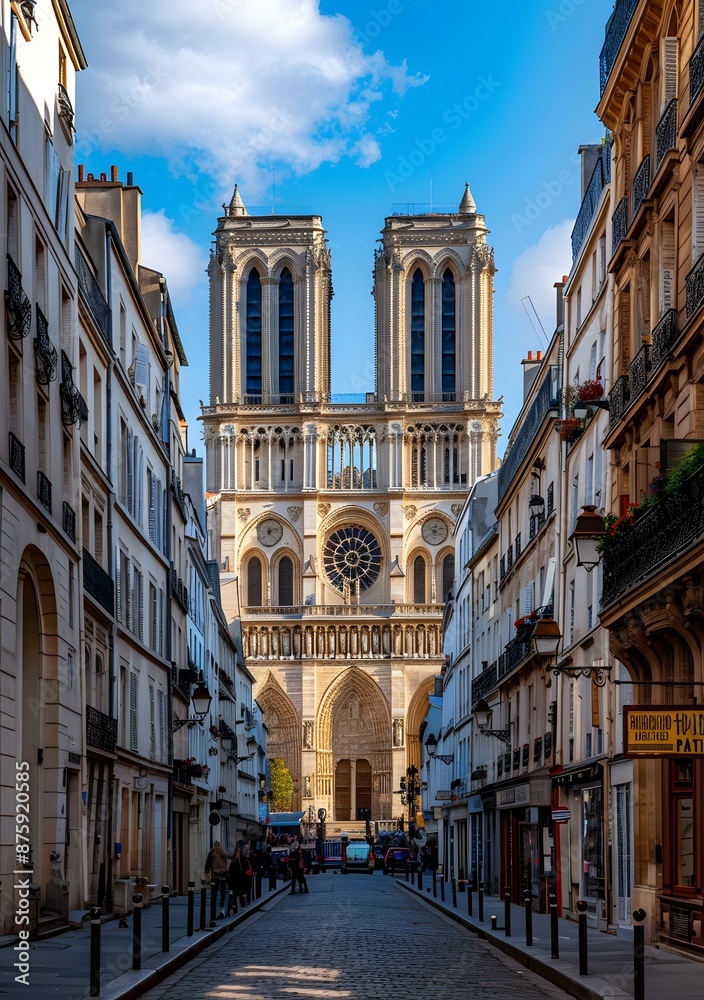 Fototapeta premium Narrow Street Leading to Notre Dame Cathedral in Paris