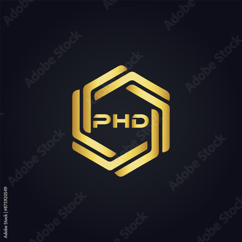 PHD logo. P H D design. White PHD letter. PHD, P H D letter logo design. P H D letter logo design in GOLD, GOLDEN LOGO, THREE, style. letter logo set in one artboard. P H D letter logo vector design.