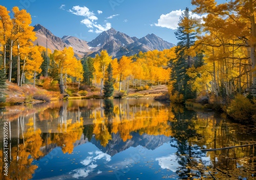 Golden Aspen Trees Reflected in Calm Lake