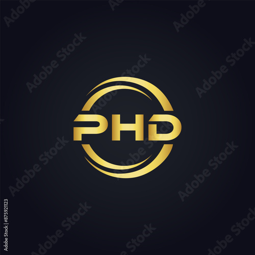 PHD logo. P H D design. White PHD letter. PHD, P H D letter logo design. P H D letter logo design in GOLD, GOLDEN LOGO, THREE, style. letter logo set in one artboard. P H D letter logo vector design.