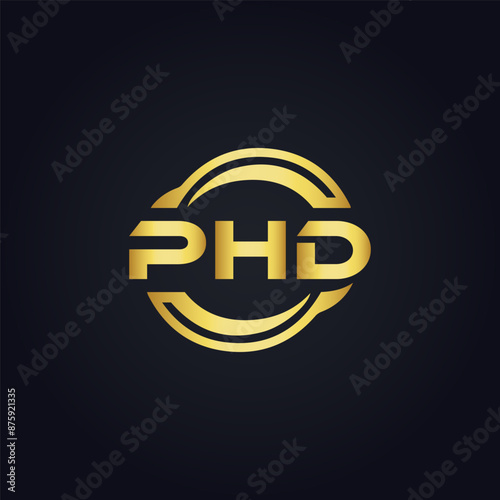 PHD logo. P H D design. White PHD letter. PHD, P H D letter logo design. P H D letter logo design in GOLD, GOLDEN LOGO, THREE, style. letter logo set in one artboard. P H D letter logo vector design.