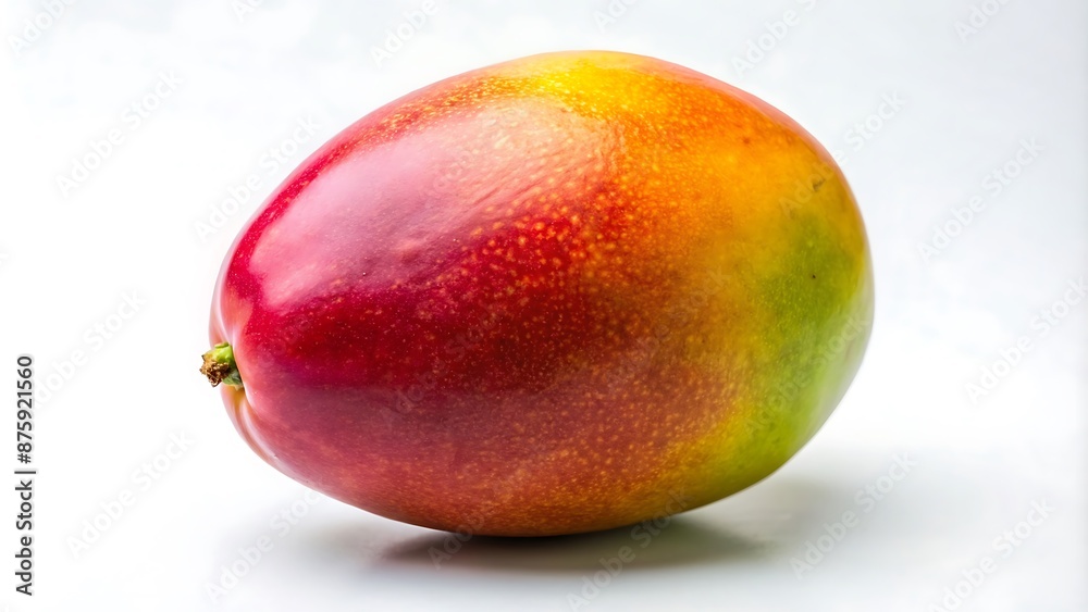 A ripe mango on a plain white background with copy space.
A ripe mango on a plain white background with copy space.