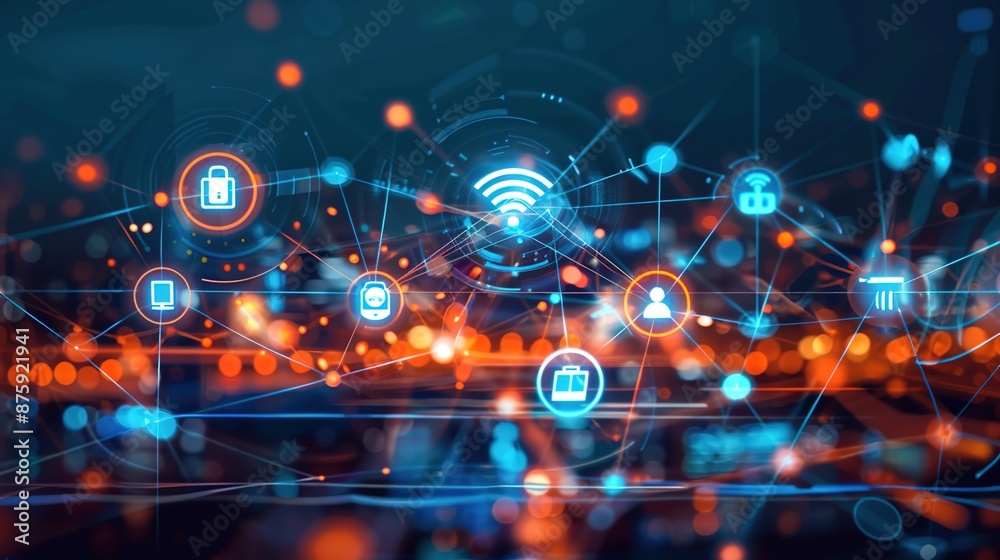 Fototapeta premium Futuristic IoT Gadgets and Wireless Connectivity Abstract Composition for Digital Innovation Concept