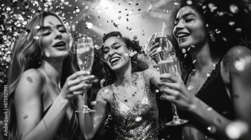 Obraz na płótnie girls dancing glasses of sparkling wine in the club w salonie
