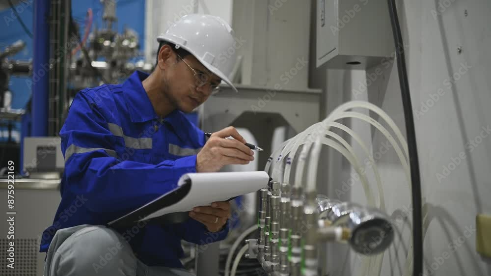 Engineer Inside Inside the large Industry Factory male engineer working at Operating ...