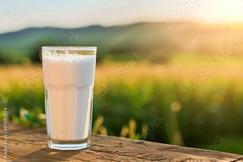 A jar of farm fresh milk against a background of nature. Homemade dairy product. Craft food. Agricultural production