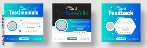 Client testimonials or Customer feedback social media post web banner design template set. client review social media post banner design template.