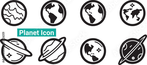 Planet Icon Set: Perfect for Space, Galaxy, and Solar System Illustrations in Digital Projects