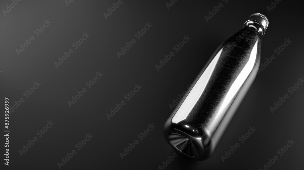3D rendering of a shiny metallic silver water bottle mockup. 3D rendering of a shiny metallic silver water bottle mockup.