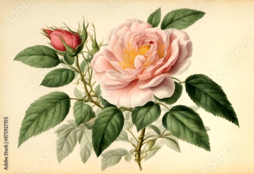 illustration hybrid flower r nature old published botanical redoute colours didot imp noisettiana reddening roses olated vintage p rose created les paris retro rosa 24 firmin 1817 photo