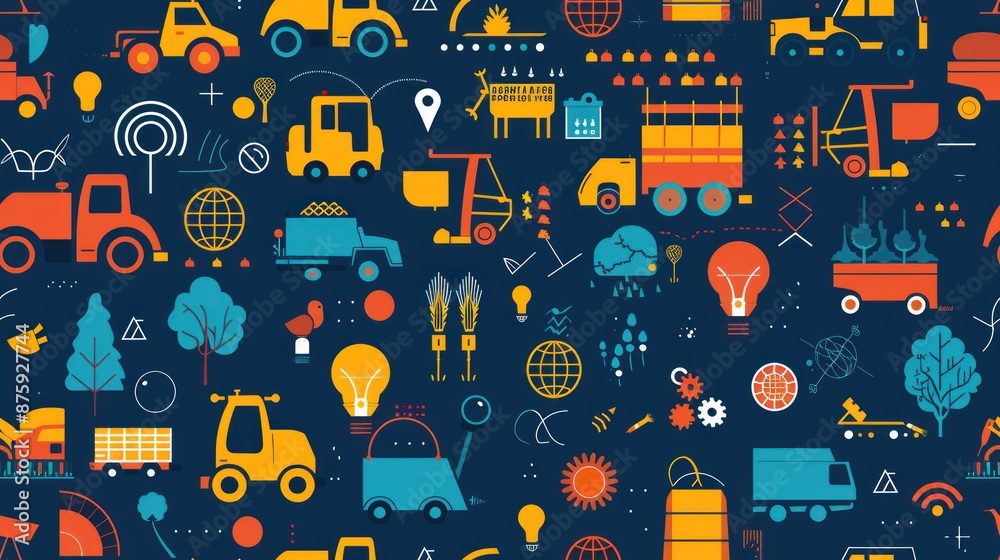 Pattern of Colorful Vehicles and Abstract Icons