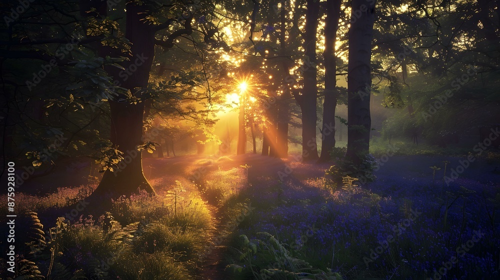 Fototapeta premium The sun shines through the forest