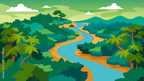 Aerial View of the Amazon Rainforest landscape vector illustration 