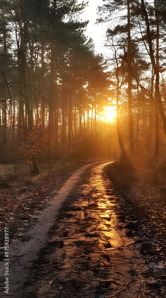 Obraz premium The sun shines through the trees in the forest