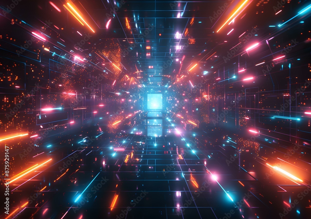 Obraz premium Neon Cyber Tunnel Background