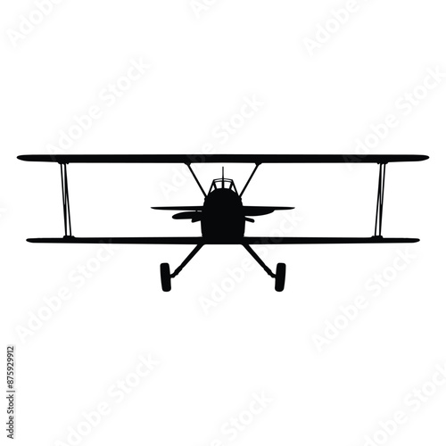 Biplane Fighter Aircraft Vector Art Silhouette