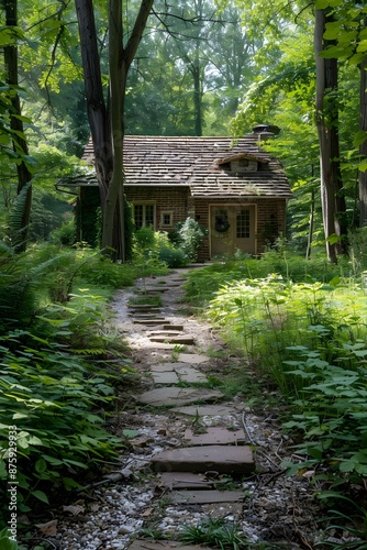 Stone Path to Cottage in the Woods