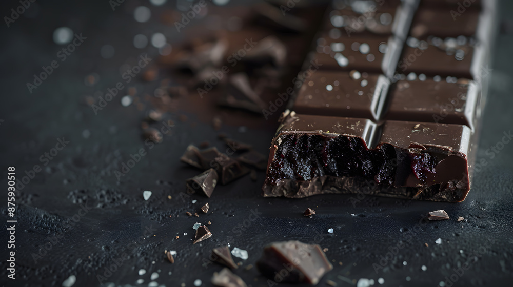 A chocolate bar is partially eaten and has chocolate powder on the ground A chocolate bar is partially eaten and has chocolate powder on the ground