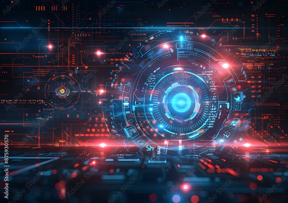 Fototapeta premium Futuristic Technology Background with Circuit Board and Digital Interface
